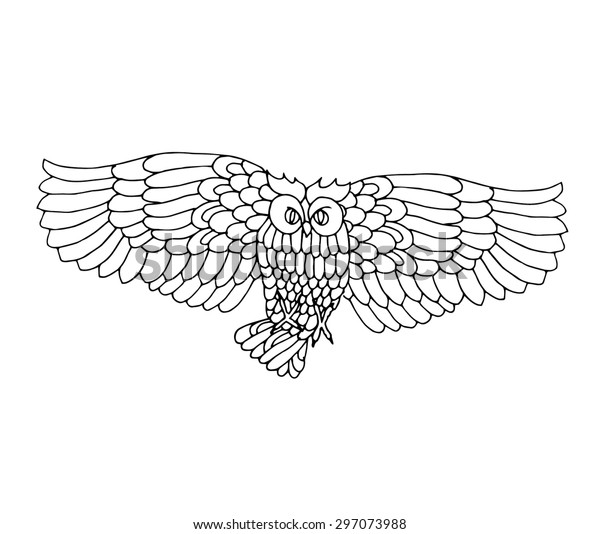 Owl Flying Black White Drawing Vectorized Stock Vector (Royalty Free ...