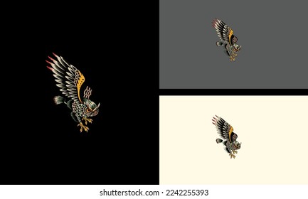 owl flying with flames vector artwork design