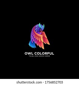 Owl Flying Gradient Colorful Illustration Vector Logo.