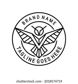 Owl flying with line art style .for Stamp ,Emblem, logo design , t shirt,sticker ,etc.