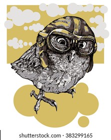 Owl in the form of pilot - colored vector illustration