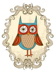 Owl With Frame Illustration/vector