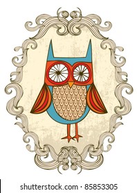 owl with frame illustration/vector