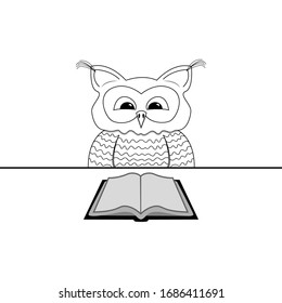 Owl in front of a book