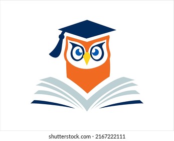 Owl in front of an open book and in a confederate. Vector school illustration.
