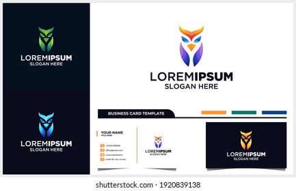Owl full color logo concept illustration template and business card template