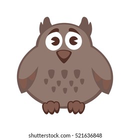 Owl funny cartoon character. Cute icon of wild bird from forest in flat design. Vector illustration isolated on white background.