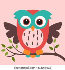 owl funny on a branch