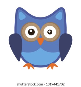 Owl funny stylized icon symbol blue colors