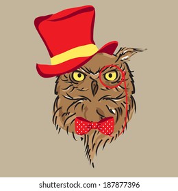 owl gentleman with glasses and hat