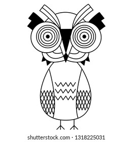 owl geometric black line illustration . Black and white line art design image