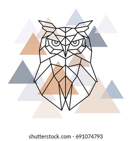 Owl geometric head. Scandinavian style. Vector illustration.