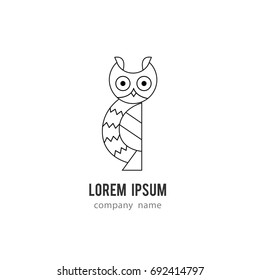 Owl geometric linear icon for company, school, sticker, shop, clothes. 