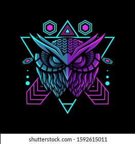 owl geometric mascot with neon color