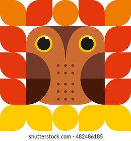 Owl, Geometric, Modular, Red, Yellow, Fall, Pattern, Fashion, T-shirt print, Bird, Minimal, Art