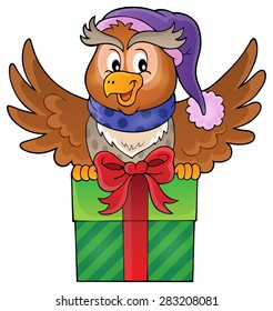 Owl with gift theme image 1 - eps10 vector illustration.