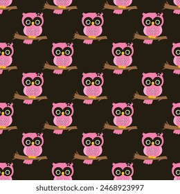 Owl Girls Seamless Vector Pattern Design