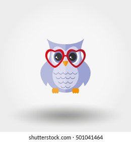 Owl with glasses. Icon for web and mobile application. Vector illustration on a white background. Flat design style