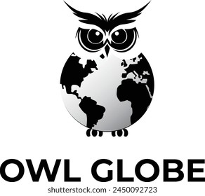 owl with globe logo, owl on globe, Owl vector for logo or icon, clip art, illustration, owl logo design, vector