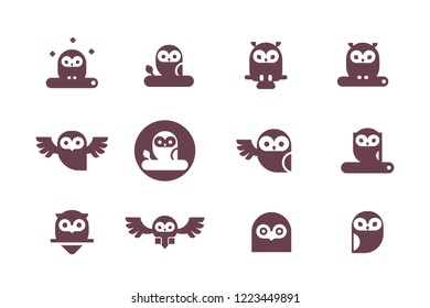 Owl glyph icon collection.