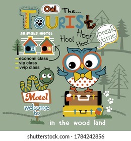 owl go to traveling funny animal cartoon,vector illustration