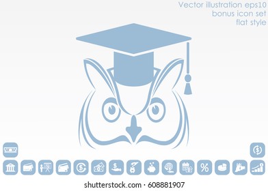 Owl graduate in cap icon. Vector illustration eps10.