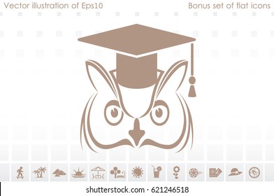 Owl graduate in cap icon. Vector illustration eps10.