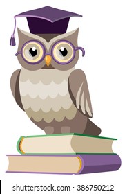 owl in the graduate's cap on the books
