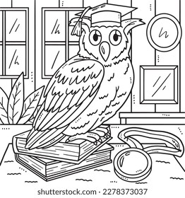 Owl with a Graduation Cap Coloring Page for Kids