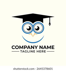 Owl with Graduation Hat, cap Logo  Education Brand Vector