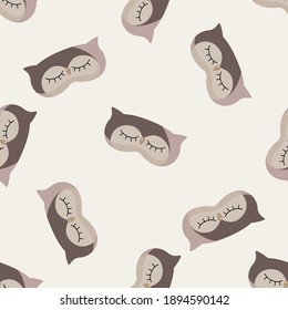 Owl gray color chaotic seamless pattern on white background. Children graphic design element for different purposes. Flat vector illustration.