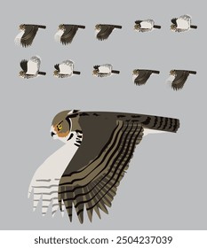 Owl Great-horned Flying Bird Various Poses Cartoon Vector Animate Character