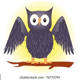 owl is grey on a branch