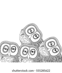 Owl group illustration on simple white background