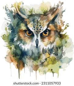 Owl guardian of the forest clipart, isolated vector illustration.