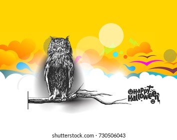 Owl Halloween background , Hand Drawn Sketch Vector .