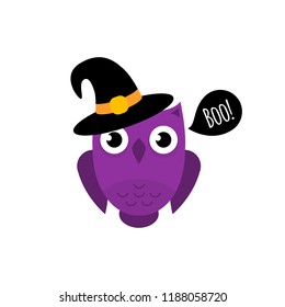 Owl with Halloween hat. Flat style. Isolated. Vector