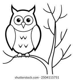 Owl Halloween Logo Vector Line Drawing.