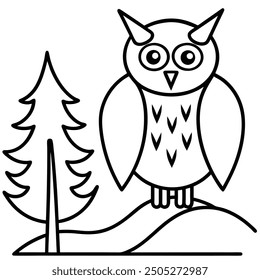 Owl Halloween Logo Vector Line Drawing.