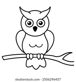 Owl Halloween Logo Vector Line Drawing.