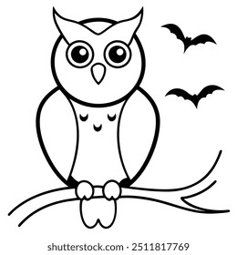 Owl Halloween Logo Vector Line Drawing.