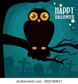 Owl halloween poster october decoration icon- Vector