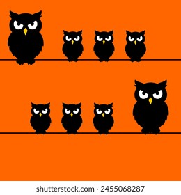 owl halloween wallpaper with owl kids. scary owl. cute owl. hallowen element poster. orange backgrund editable in eps