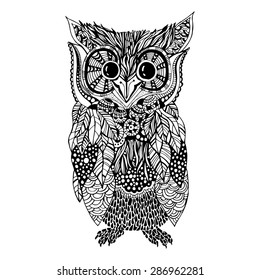 Owl hand drawn doodle style.
