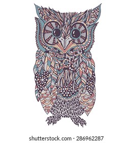 Owl hand drawn doodle style.