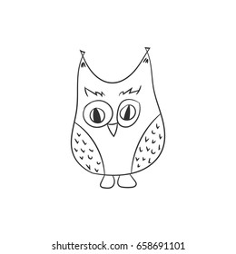 Owl in hand drawn style for cards, fabric and nursery decor. Vector illustration. Isolated on white background