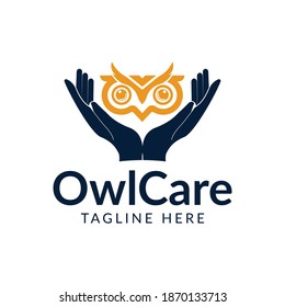 Owl Hand Logo Stock Illustrations . Owl care Logo . icon symbol