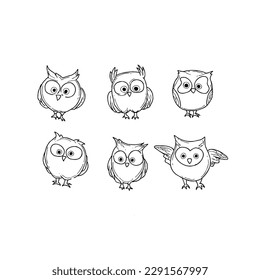 owl handrawn doodle illustrations vector set