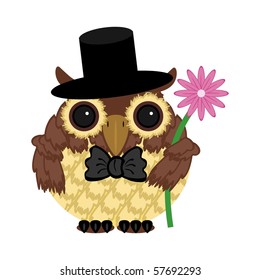 owl in hat with flower