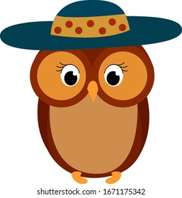Owl with hat, illustration, vector on white background.